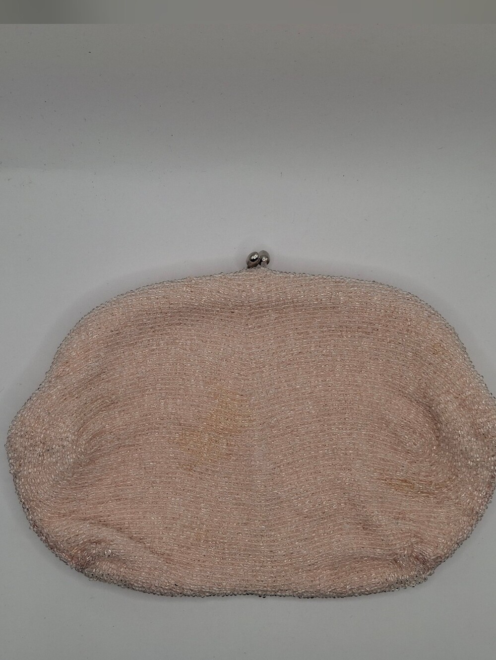 Vintage Pale Pink Beaded Clutch with Silver Frame